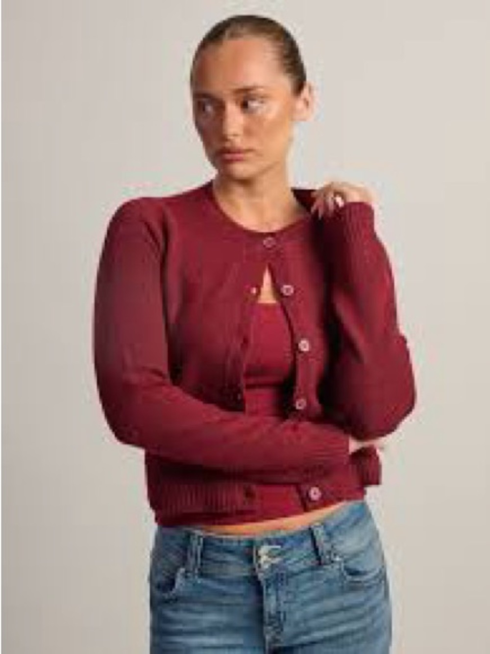Harlow Burgundy Button-Up Knit Cardigan